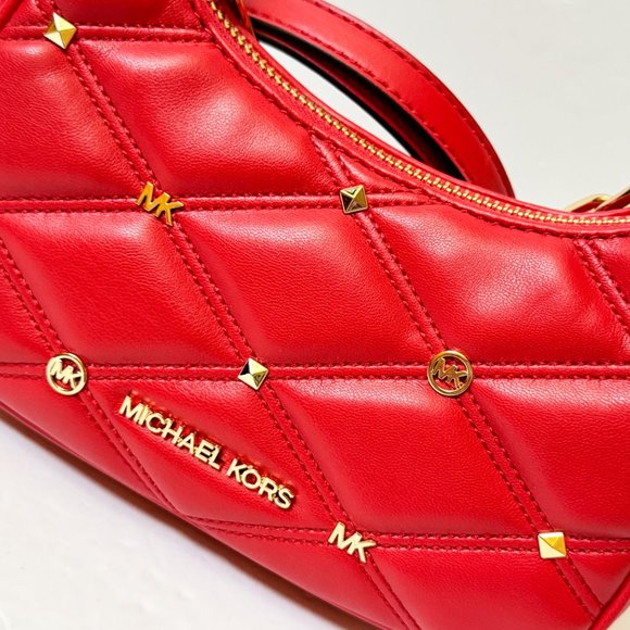 Michael Kors CORA XS MINI Shoulder Crossbody Bag Quilted Bright Red/Gold - Picture 13 of 14